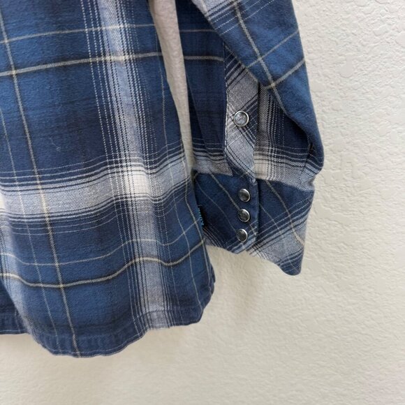 Kuhl Lowdown Blue Plaid Pearl Snap Flannel Button Up Shirt 7210 Mens size Large - Picture 4 of 8